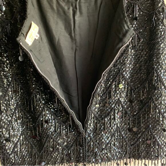 Vintage 1960s Black Beaded Sequin Fringe Blouse Size Small - Picture 13 of 15